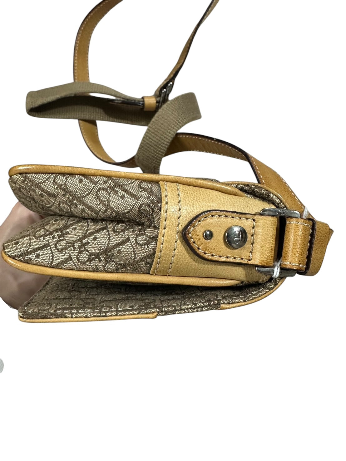 CHRISTIAN DIOR Trotter Shoulder Bag Beige Yellow Leather CH2168