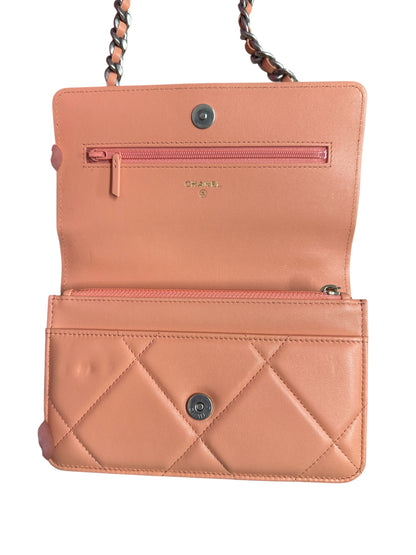 CHANEL Lambskin Chanel 19 Flap Bag with Top Handle Shoulder Bag Coral Mixed Hardware CH2175
