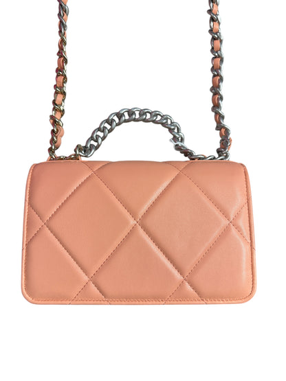 CHANEL Lambskin Chanel 19 Flap Bag with Top Handle Shoulder Bag Coral Mixed Hardware CH2175