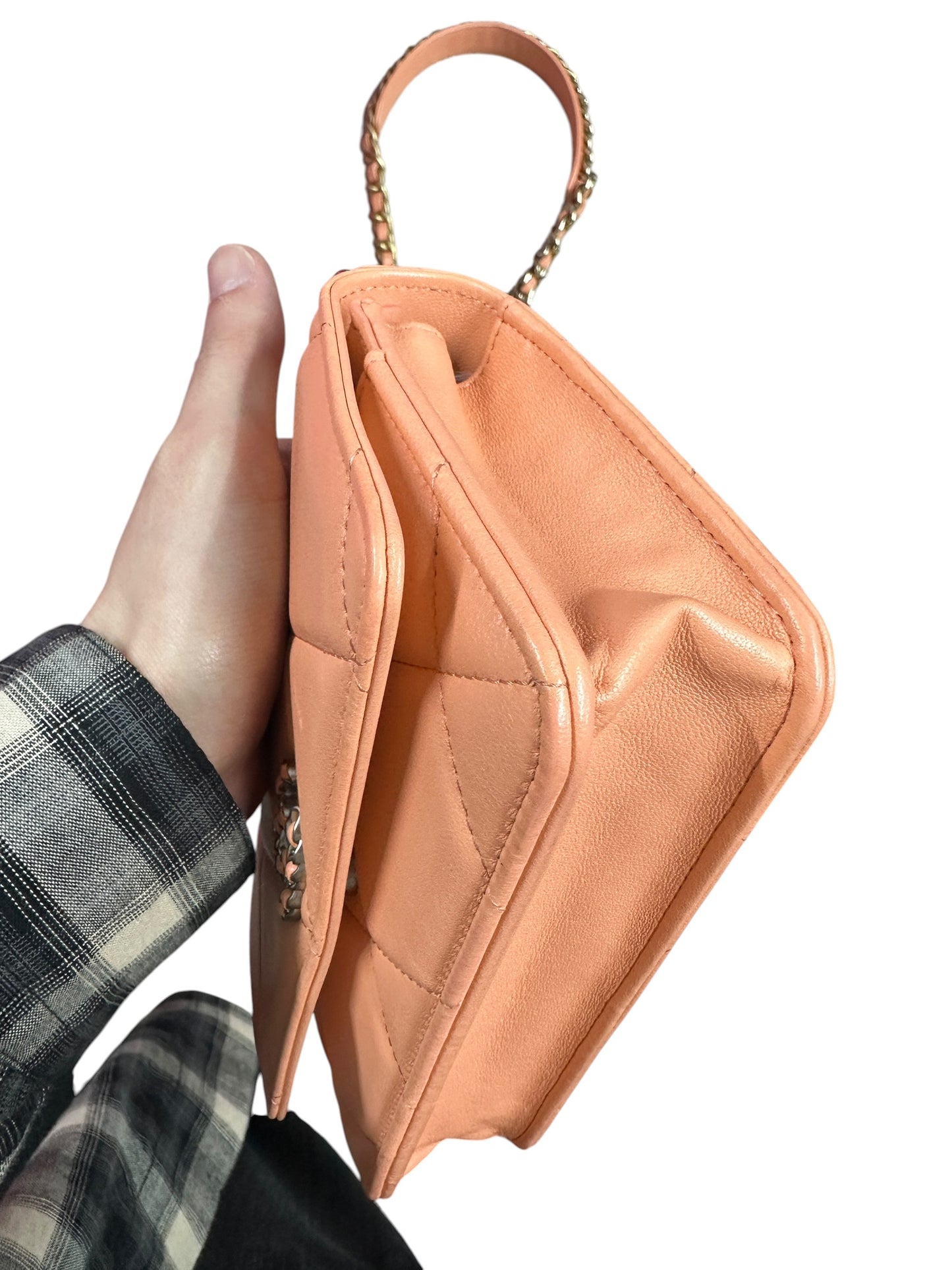 CHANEL Lambskin Chanel 19 Flap Bag with Top Handle Shoulder Bag Coral Mixed Hardware CH2175