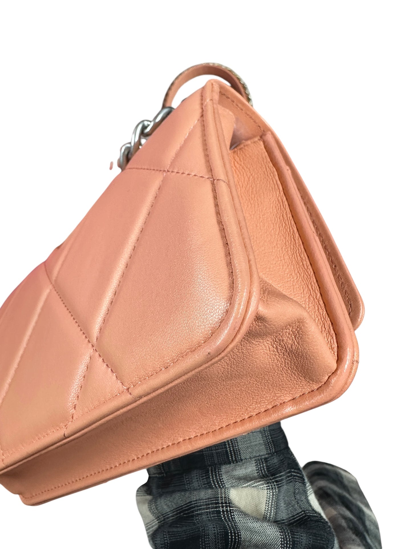 CHANEL Lambskin Chanel 19 Flap Bag with Top Handle Shoulder Bag Coral Mixed Hardware CH2175