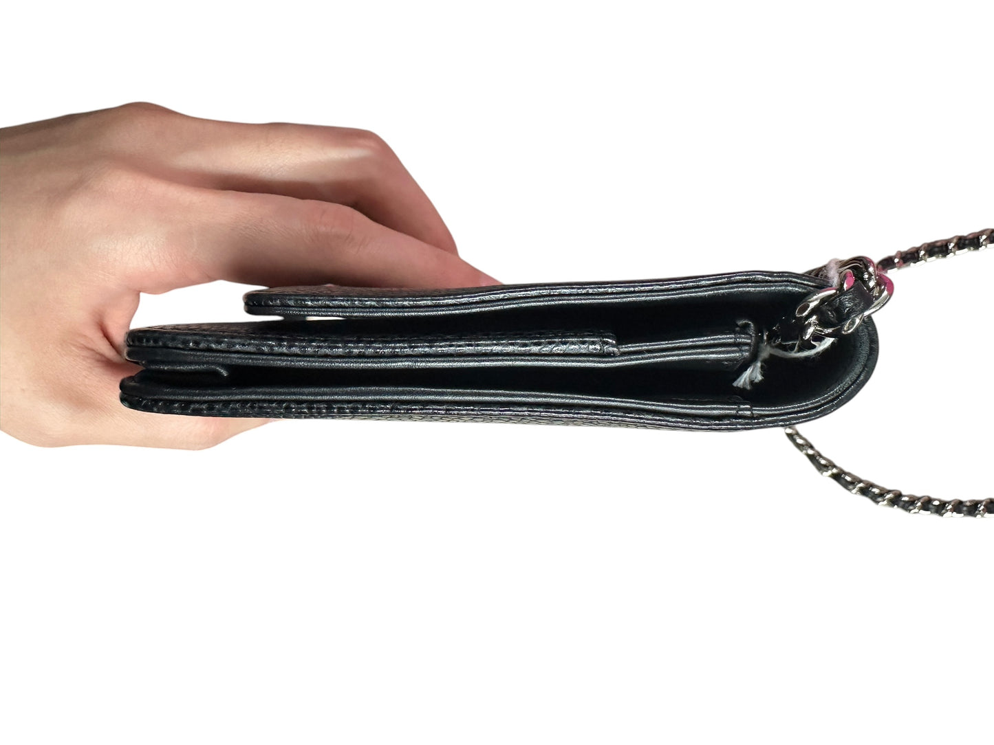 CHANEL Caviar Timeless CC Wallet on Chain WOC Crossbody Bag Black Silver Hardware CH2176