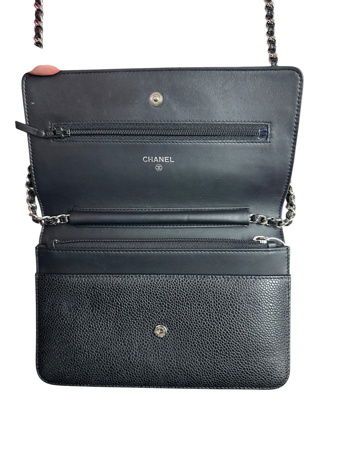CHANEL Caviar Timeless CC Wallet on Chain WOC Crossbody Bag Black Silver Hardware CH2176