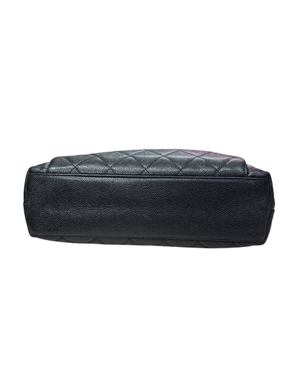 CHANEL Caviar Quilted Shopping Tote with Front Flap Pocket Shoulder Bag Black Silver Hardware CH2177