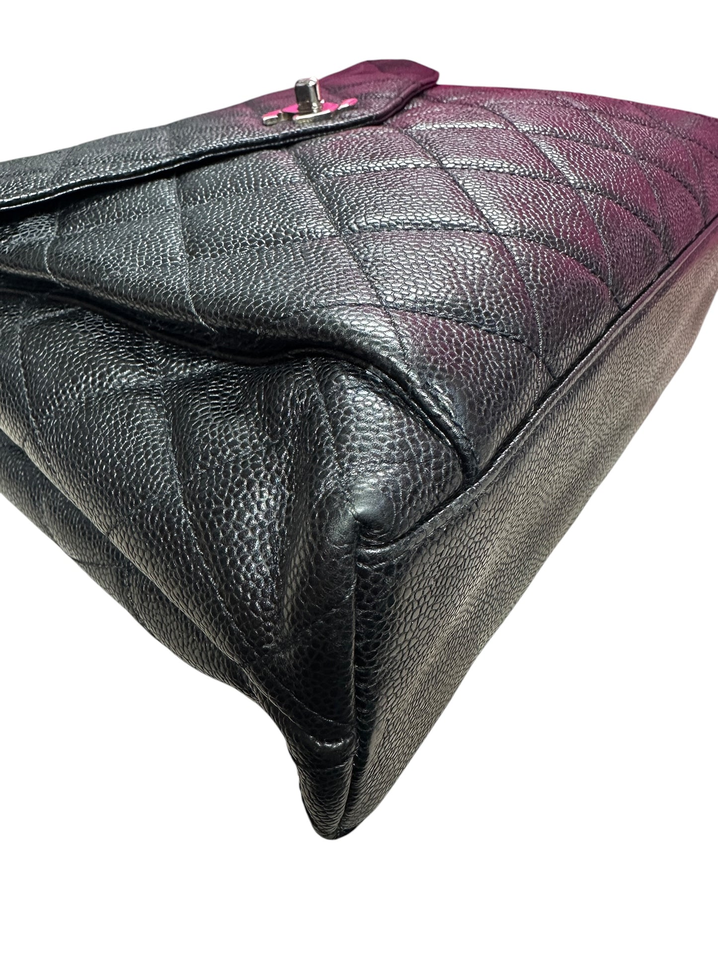 CHANEL Caviar Quilted Shopping Tote with Front Flap Pocket Shoulder Bag Black Silver Hardware CH2177