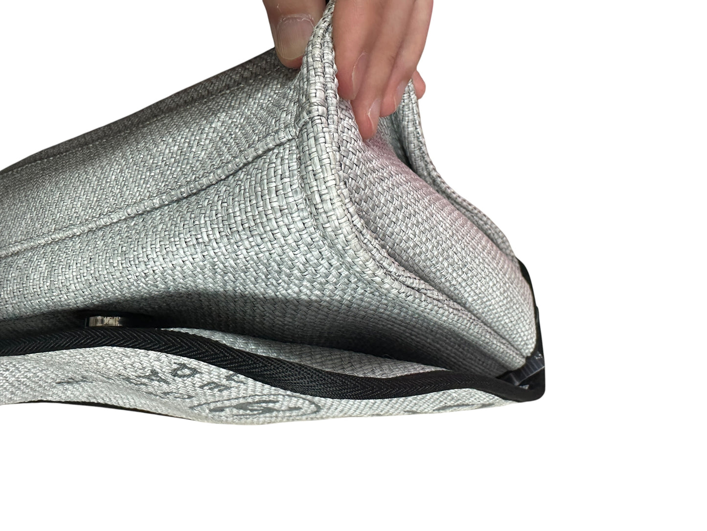 CHANEL Canvas Deauville Wallet on Chain WOC Crossbody Bag Light Grey Silver Hardware CH2178