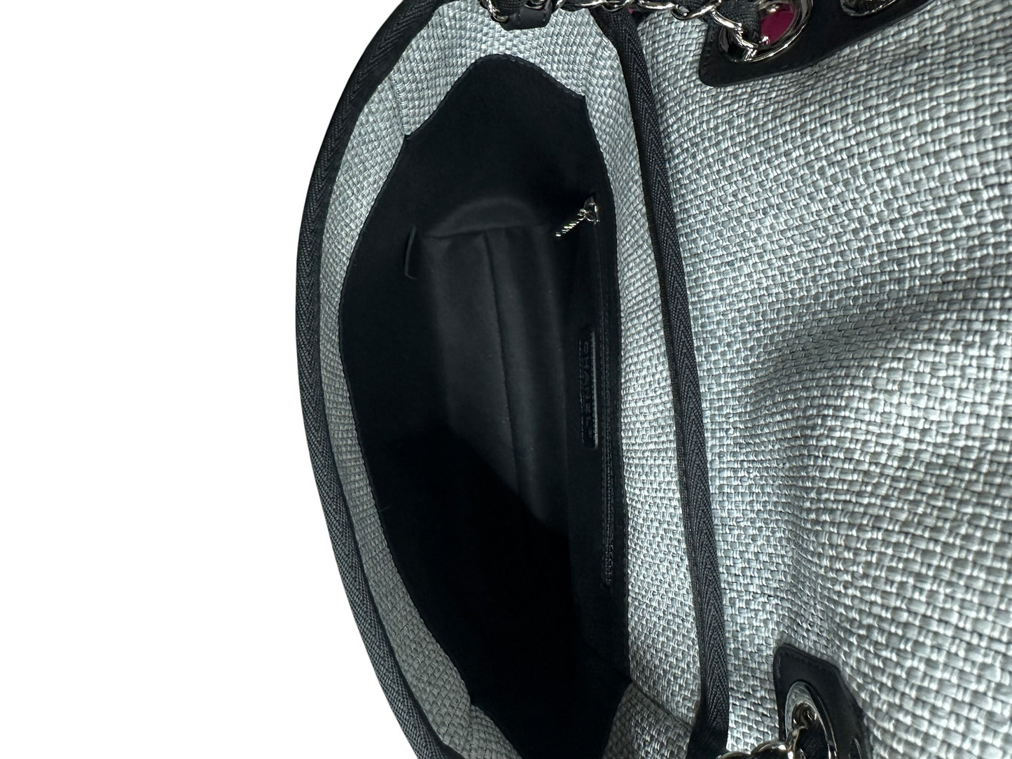 CHANEL Canvas Deauville Wallet on Chain WOC Crossbody Bag Light Grey Silver Hardware CH2178