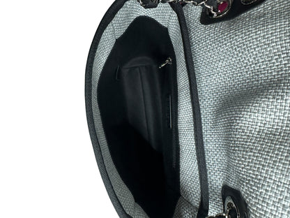 CHANEL Canvas Deauville Wallet on Chain WOC Crossbody Bag Light Grey Silver Hardware CH2178