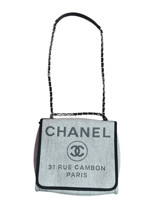 CHANEL Canvas Deauville Wallet on Chain WOC Crossbody Bag Light Grey Silver Hardware CH2178