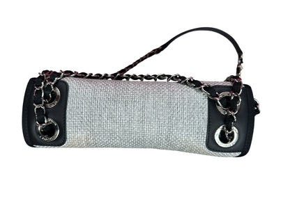 CHANEL Canvas Deauville Wallet on Chain WOC Crossbody Bag Light Grey Silver Hardware CH2178