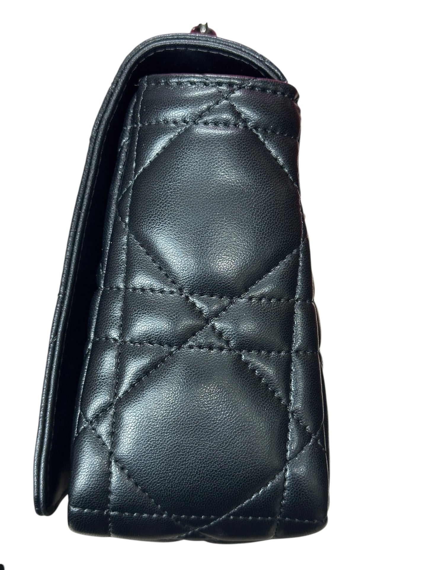 CHRISTIAN DIOR Cannage Lambskin Caro Shoulder Bag Black Silver Hardware Ch2169