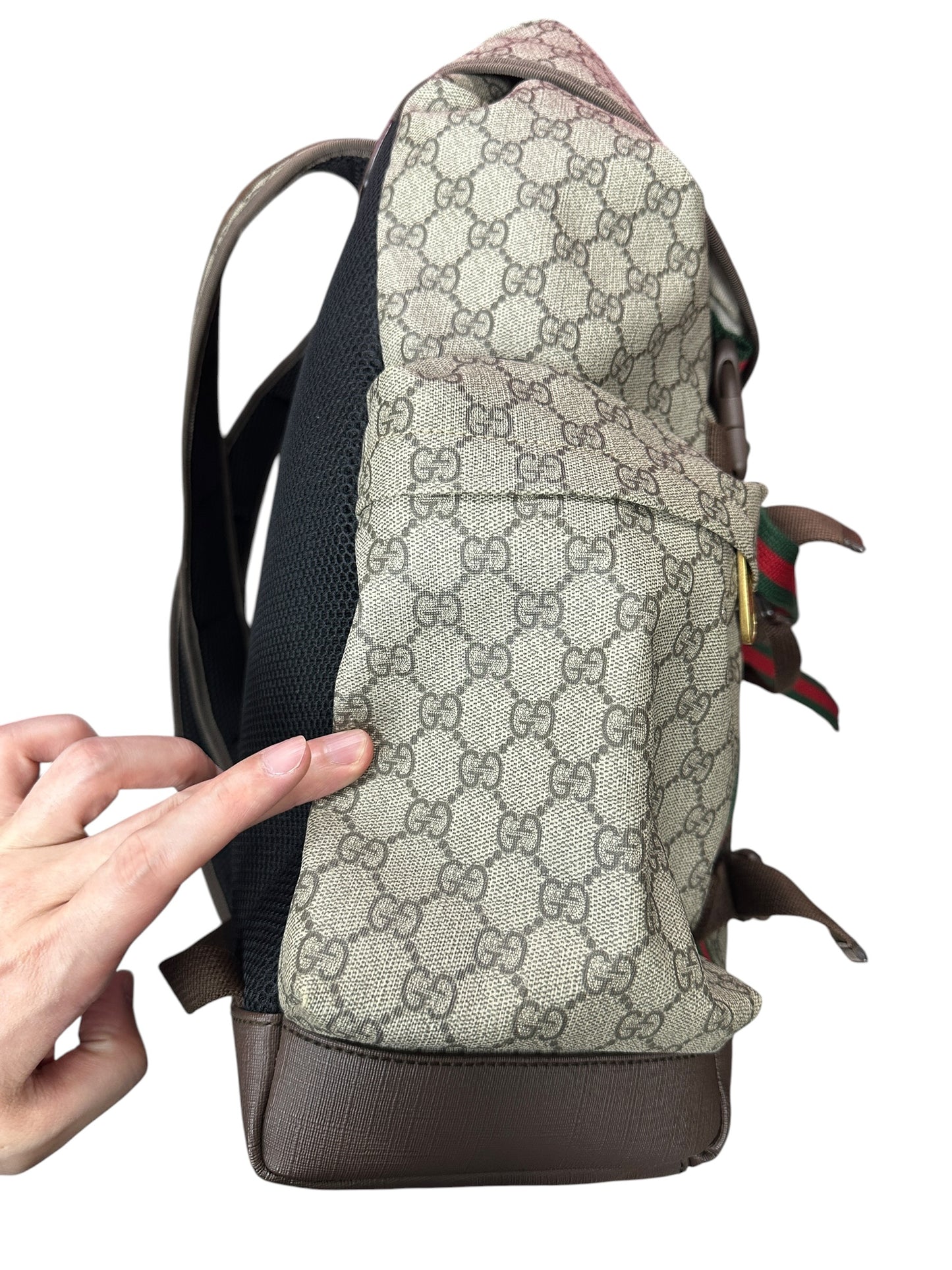 GUCCI Ophidia GG Supreme Web Backpack Beige Brown Gold Hardware Gu671