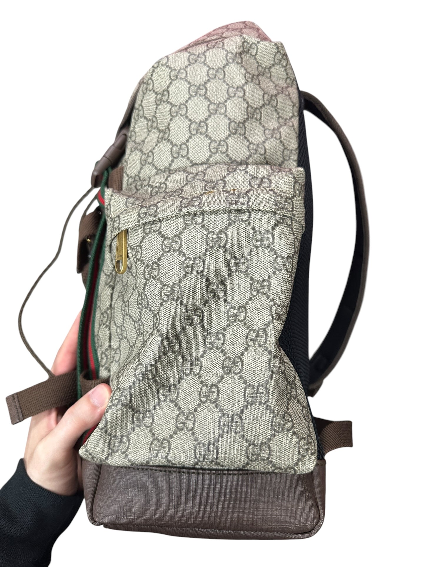 GUCCI Ophidia GG Supreme Web Backpack Beige Brown Gold Hardware Gu671