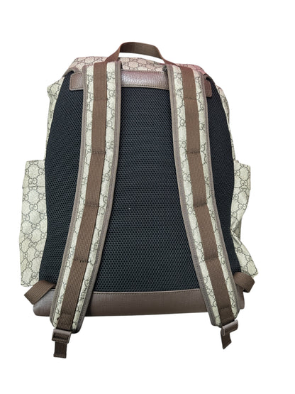 GUCCI Ophidia GG Supreme Web Backpack Beige Brown Gold Hardware Gu671