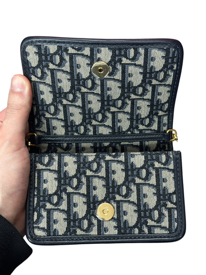 CHRISTIAN DIOR Oblique Jacquard 30 Montaigne 2-in-1 Pouch Navy Gold Hardware Ch2170