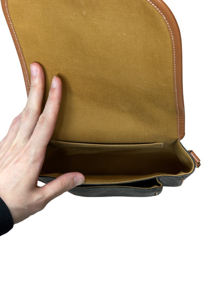 CELINE Triomphe Canvas Folco Saddle Bag Brown Tan Gold Hardware Ce264