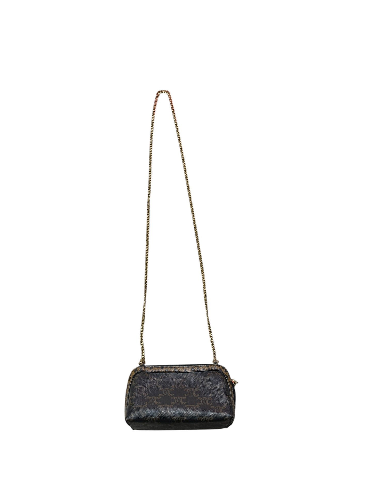 CELINE Triomphe Canvas Animal Print Chain Pouch Crossbody Bag Brown Gold Hardware Ce267