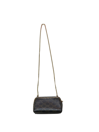 CELINE Triomphe Canvas Animal Print Chain Pouch Crossbody Bag Brown Gold Hardware Ce267