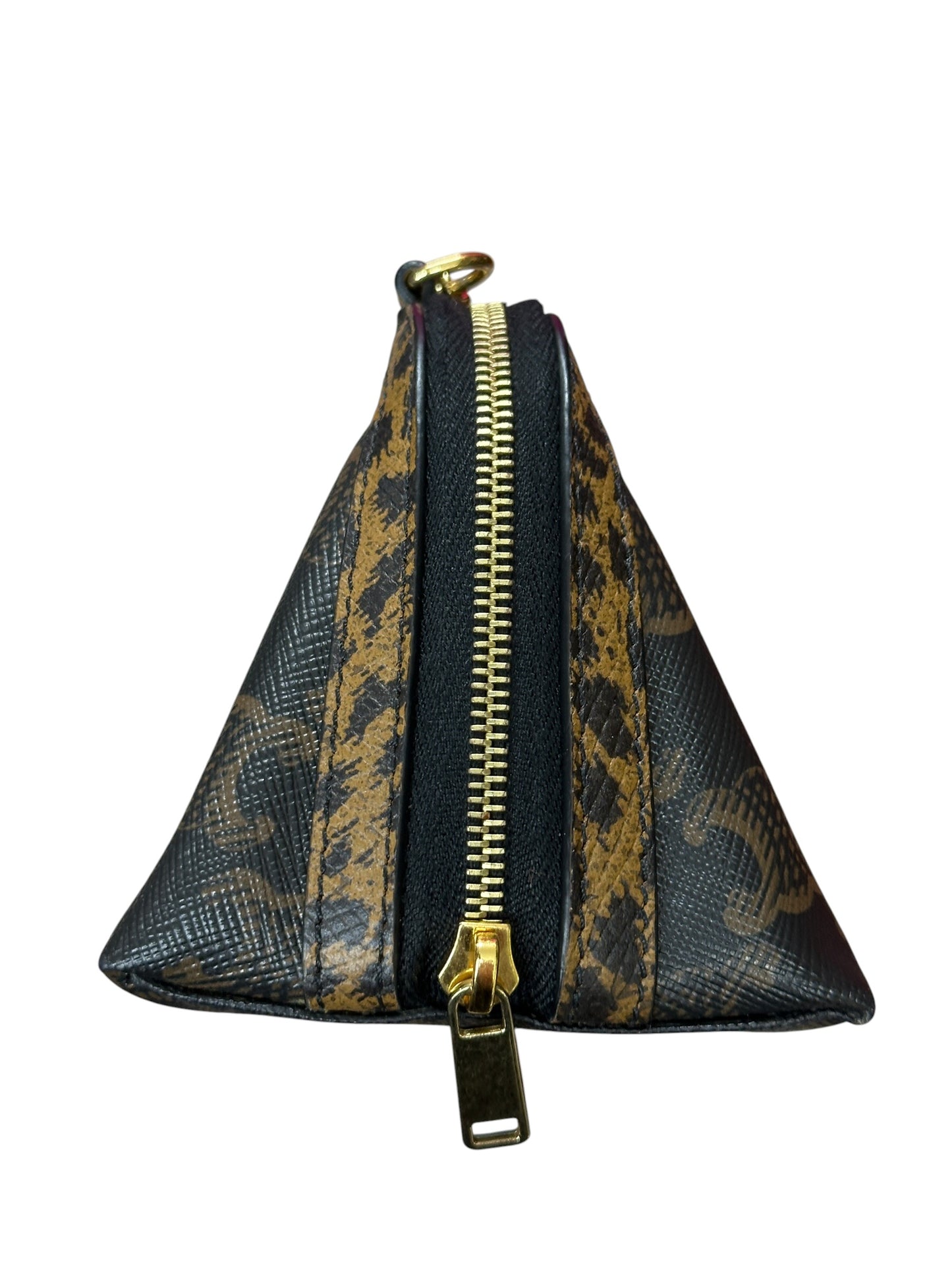CELINE Triomphe Canvas Animal Print Chain Pouch Crossbody Bag Brown Gold Hardware Ce267