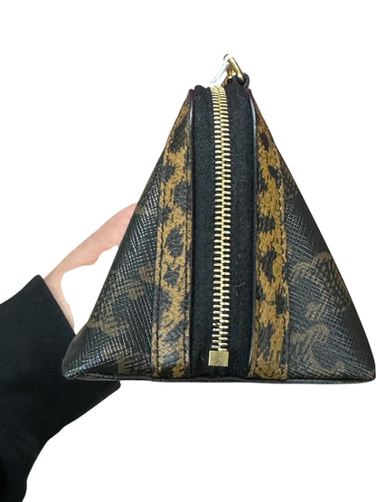 CELINE Triomphe Canvas Animal Print Chain Pouch Crossbody Bag Brown Gold Hardware Ce267