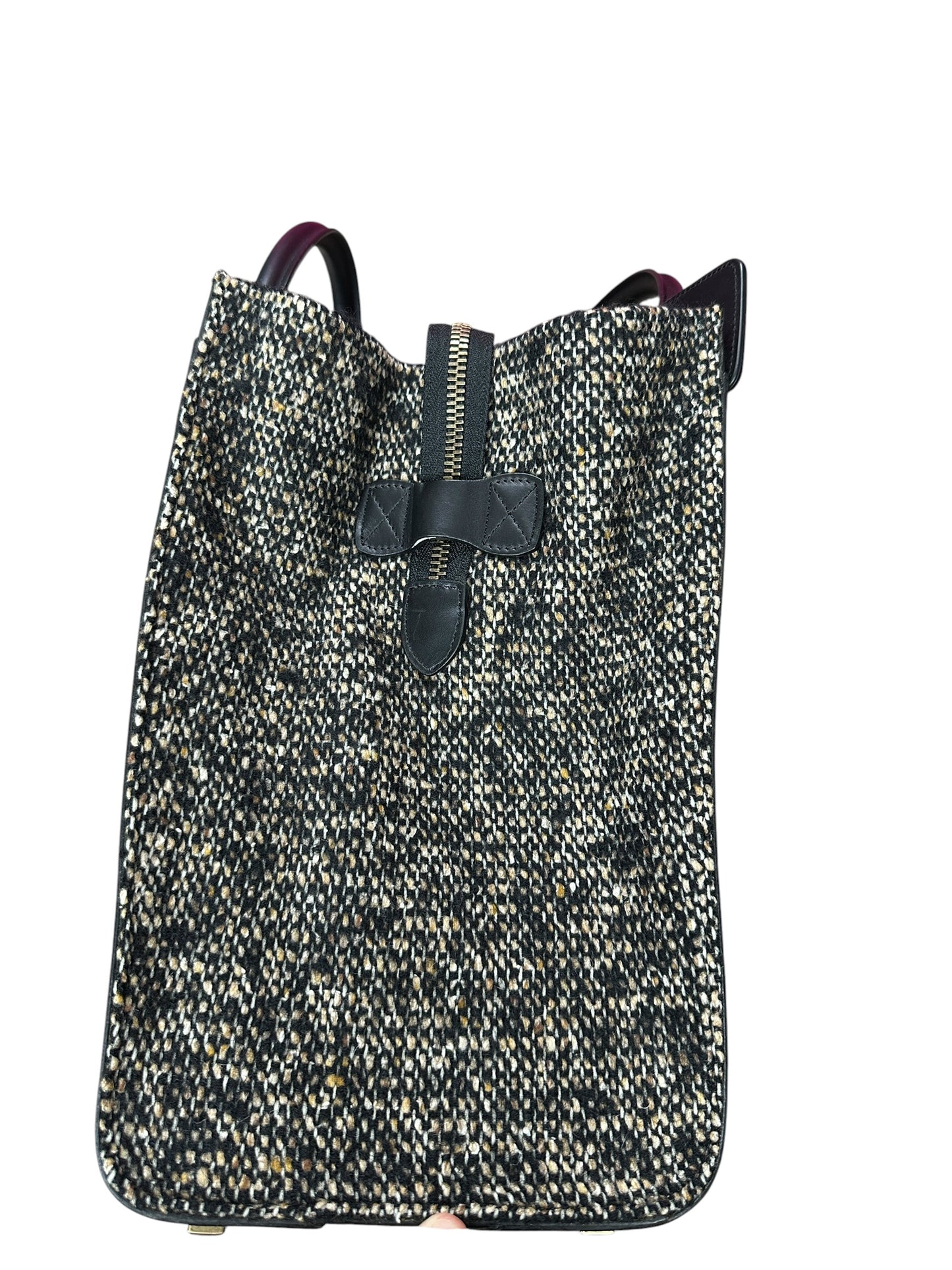 CELINE Tweed Boucle Mini Luggage Tote Bag Black White Gold Hardware Ce268