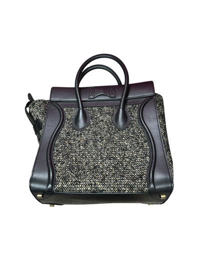 CELINE Tweed Boucle Mini Luggage Tote Bag Black White Gold Hardware Ce268