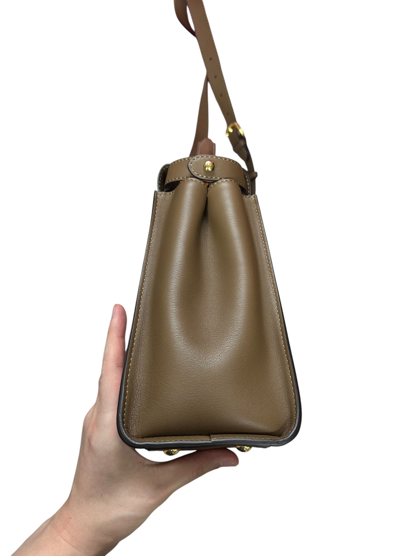 FENDI Peekaboo ISeeU Medium Calfskin Leather 2-way Bag Taupe Gold Hardware FE386