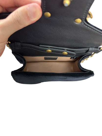 GUCCI Broadway Velvet Bee Crystal Mini Shoulder Bag Black Gold Hardware Gu669