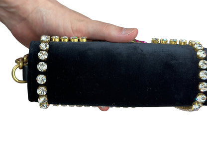 GUCCI Broadway Velvet Bee Crystal Mini Shoulder Bag Black Gold Hardware Gu669