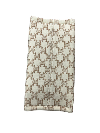 CELINE Triomphe Embroidered Canvas Cabas Tote Bag Small White Tan Gold Hardware Ce266