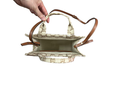 CELINE Triomphe Embroidered Canvas Cabas Tote Bag Small White Tan Gold Hardware Ce266