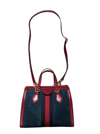 GUCCI Suede Calfskin Ophidia Tote Bag Navy Red Gold Hardware Gu665
