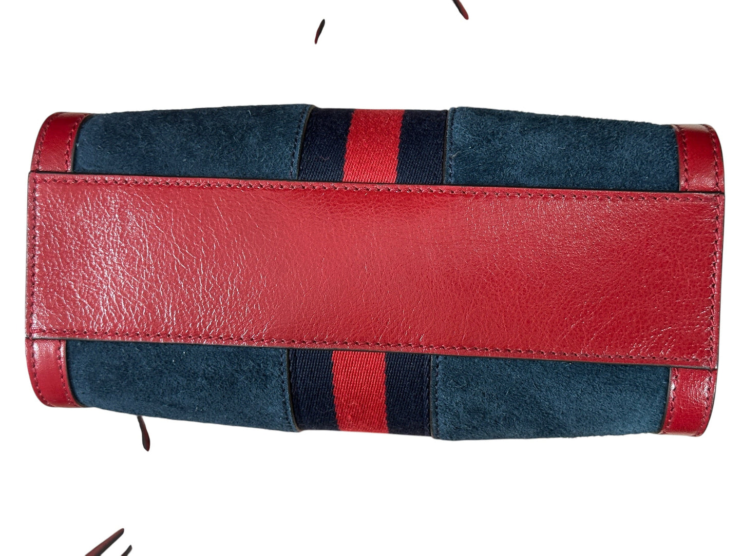 GUCCI Suede Calfskin Ophidia Tote Bag Navy Red Gold Hardware Gu665