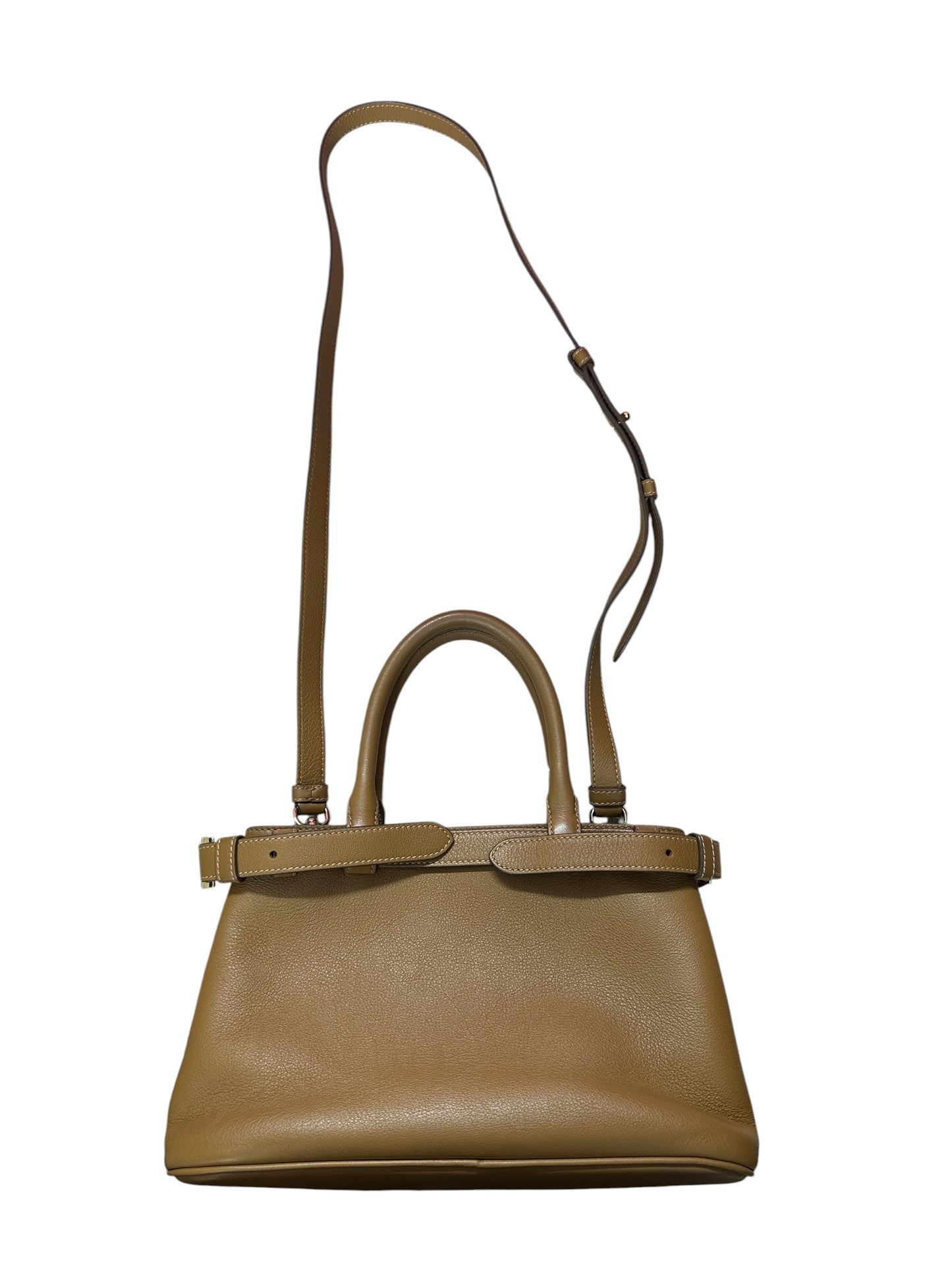 PRADA Buckle Calfskin Leather 2way Handbag Medium Caramel Gold Hardware PR210