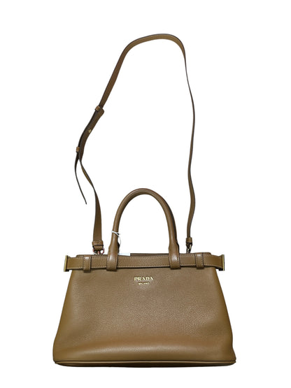 PRADA Buckle Calfskin Leather 2way Handbag Medium Caramel Gold Hardware PR210