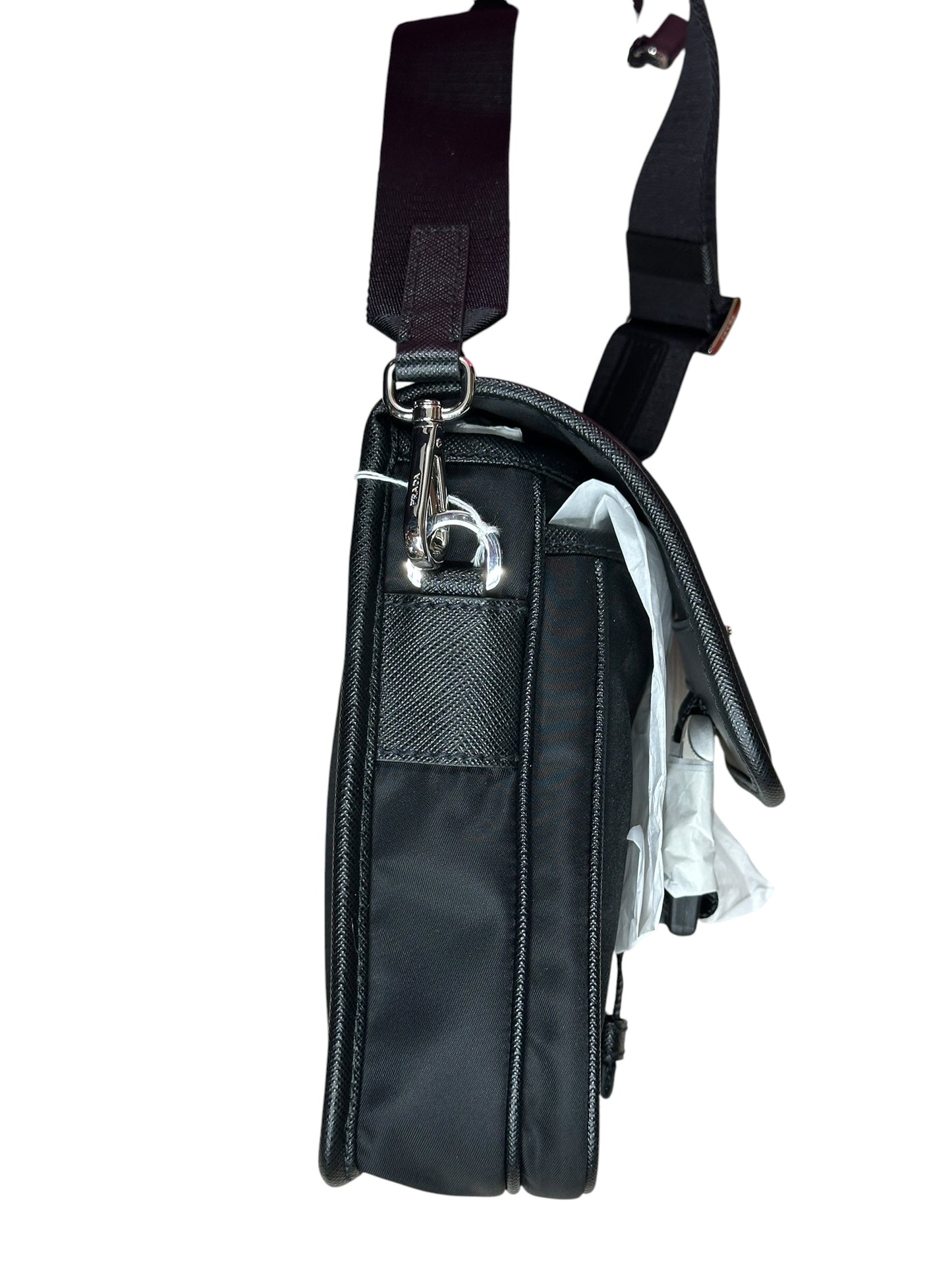 PRADA Re-Nylon Saffiano Vertical Crossbody Bag Black Silver Hardware PR209