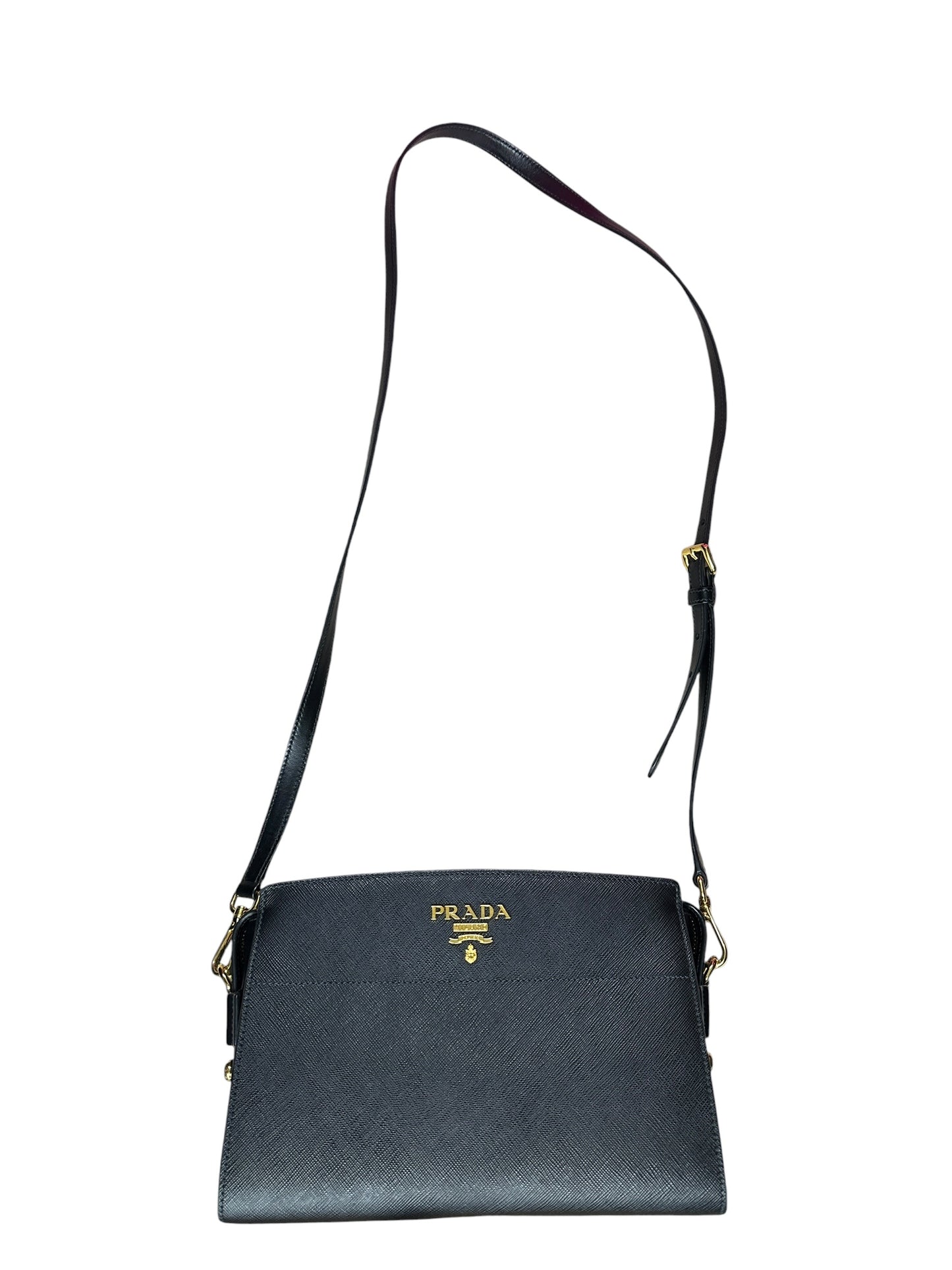 PRADA Saffiano Lux Leather Crossbody Bag Black Gold Hardware PR208