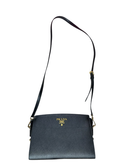 PRADA Saffiano Lux Leather Crossbody Bag Black Gold Hardware PR208
