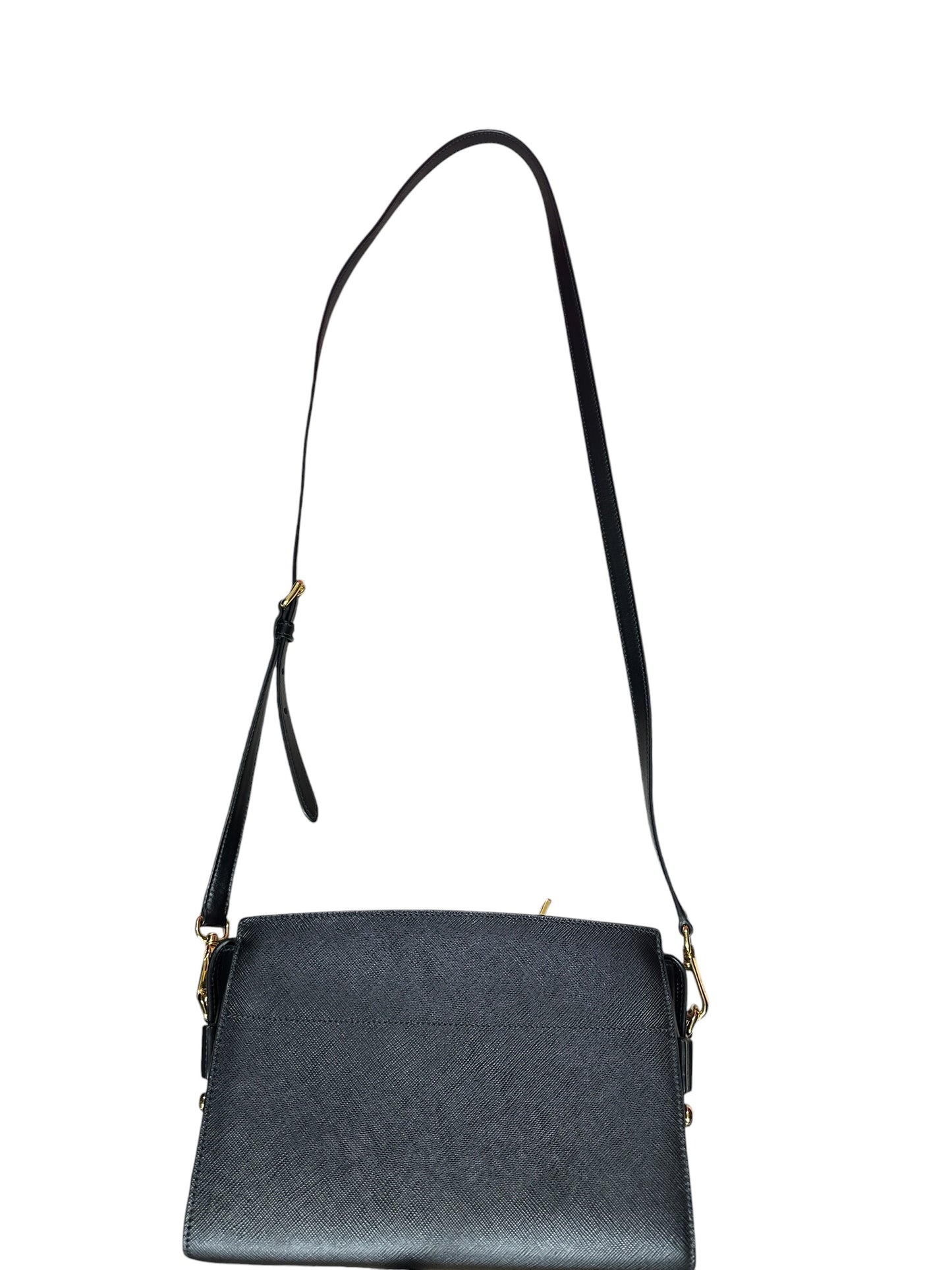 PRADA Saffiano Lux Leather Crossbody Bag Black Gold Hardware PR208