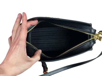 PRADA Saffiano Lux Leather Crossbody Bag Black Gold Hardware PR208
