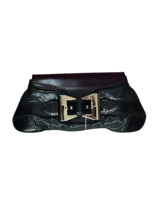 GUCCI Calfskin Queen Margaret Clutch Bag Black Gold Hardware Gu668