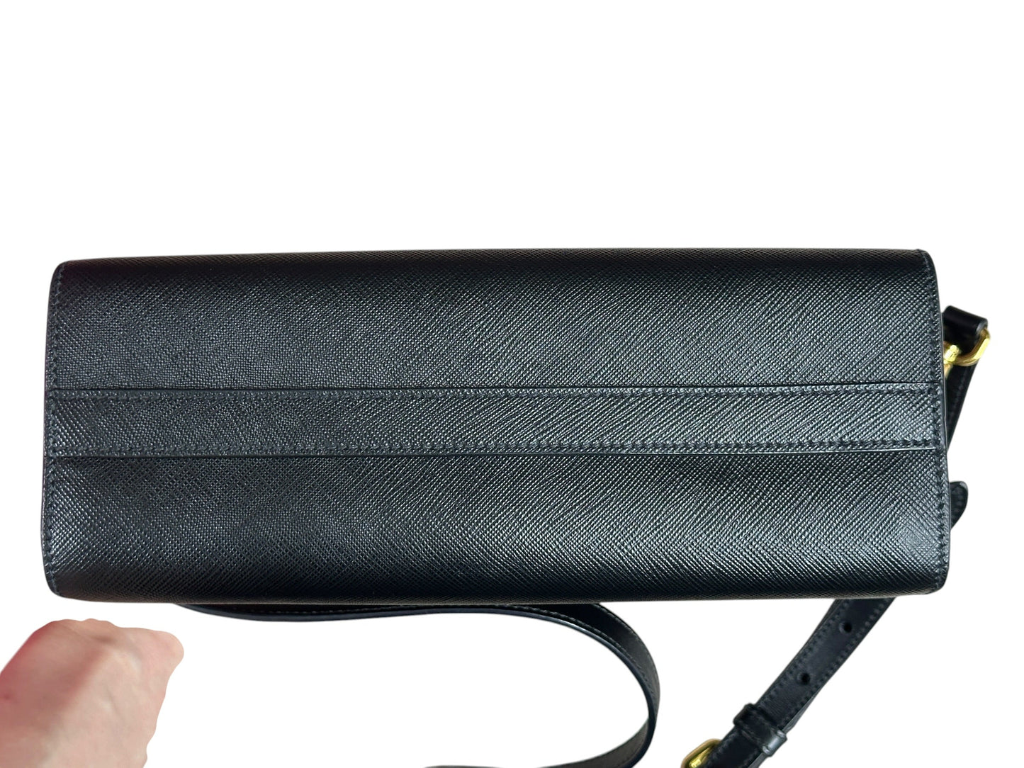 PRADA Saffiano Lux Leather Crossbody Bag Black Gold Hardware PR208
