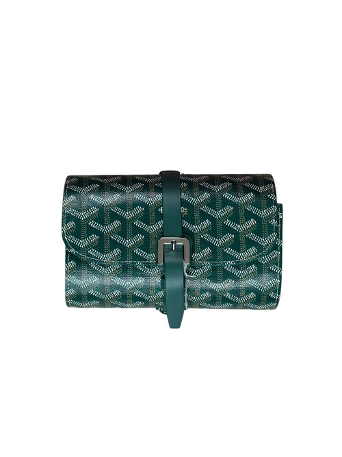 GOYARD Goyardine Tri-Fold Travel Pouch Green Silver Hardware GO26