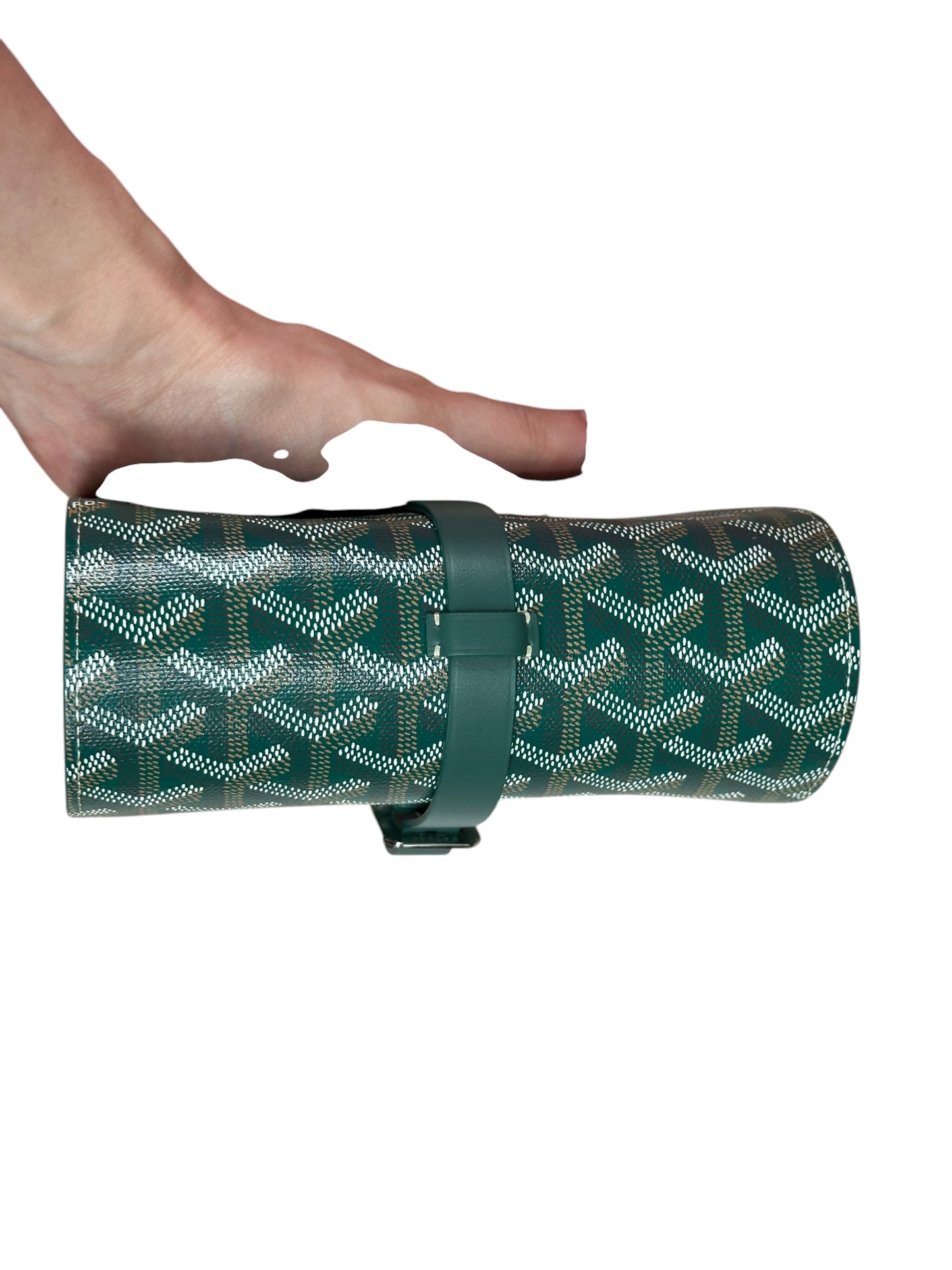 GOYARD Goyardine Tri-Fold Travel Pouch Green Silver Hardware GO26