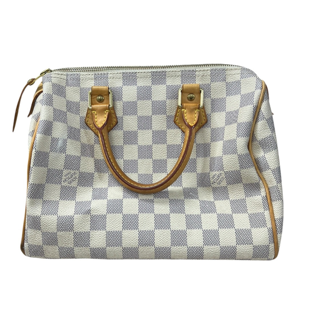 LOUIS VUITTON Damier Azur Speedy 25 Handbag White, Blue Gold Hardware LO2142