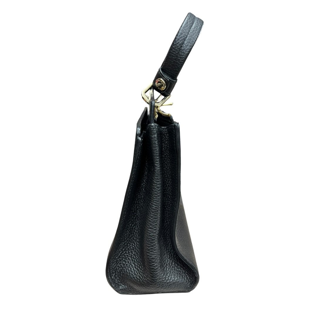 FURLA Grained Leather Handbag Black Gold Hardware Fu1