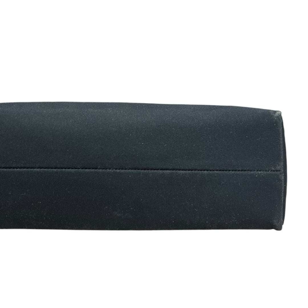 FENDI Nylon Canvas Baguette (though the shape is more of a hobo/shoulder bag, the buckle is iconic Fendi, often associated with Baguette styles) Shoulder Bag Black Silver Hardware Fe387
