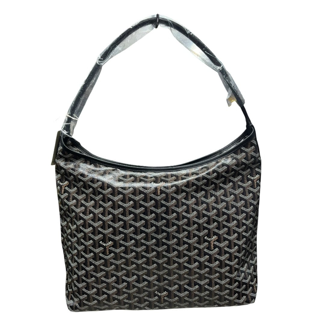 GOYARD Goyardine Canvas Hobo Shoulder Bag Shoulder Bag Black / Tan Silver Hardware GO27