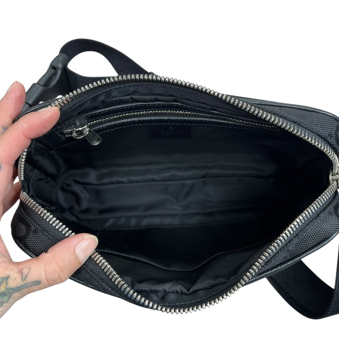 GUCCI GG Nylon GG Nylon Belt Bag Belt Bag Black Silver Hardware GU674