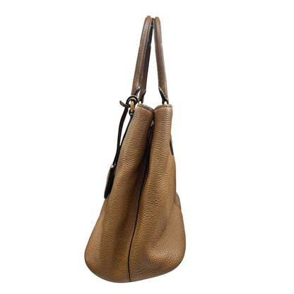 PRADA Vitello Daino Vitello Daino Leather Tote Handbag Brown Gold Hardware PR212